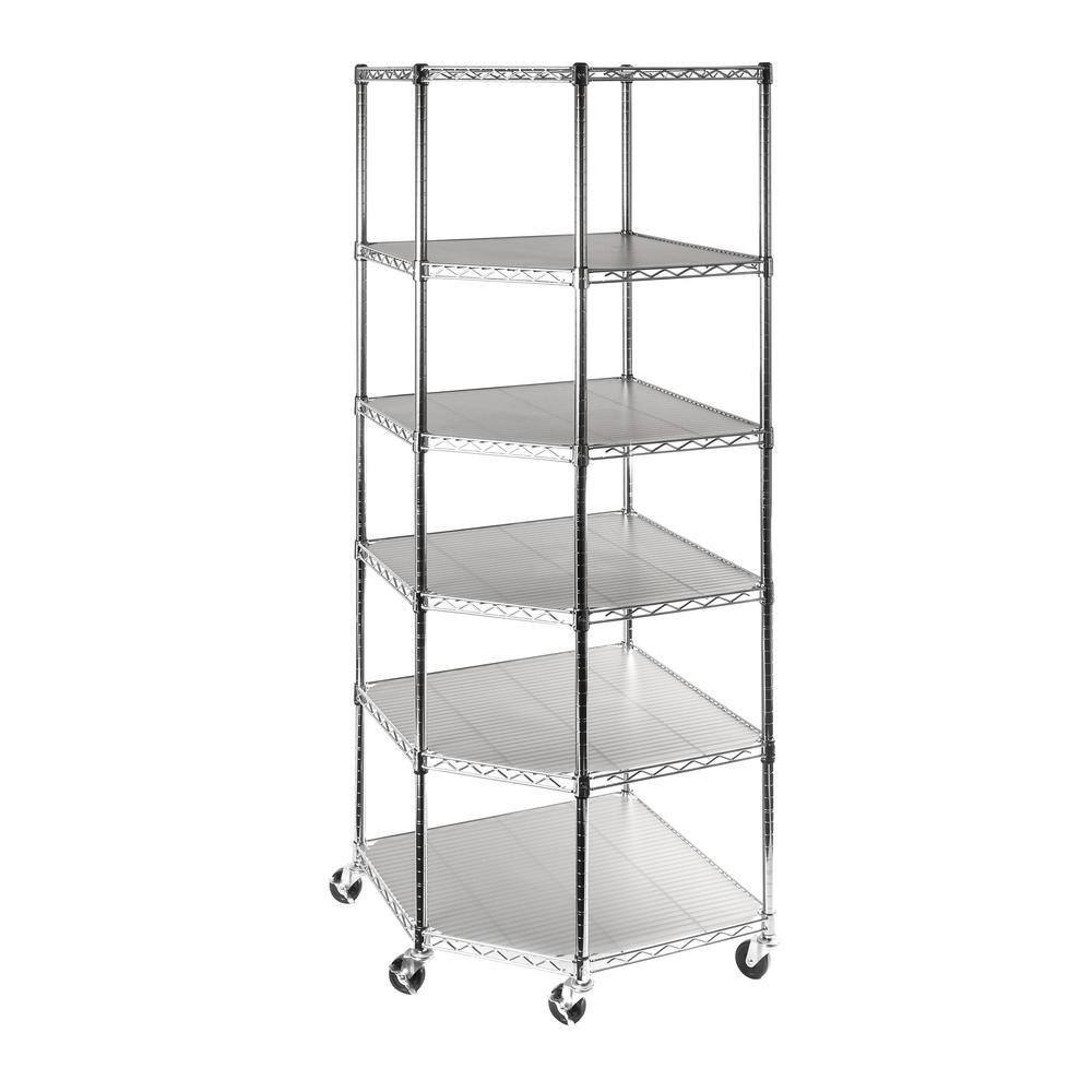 Seville Classics UltraDurable Silver 6-Tier NSF-Certified Corner Steel Wire Shelving Unit (28 in. W x 72 in. H x 28 in. D) SHE15249