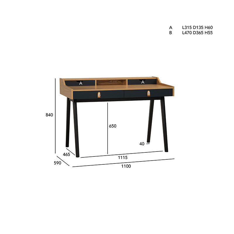 CASTOR Study Desk 110cm - Natural, Navy Blue & Black