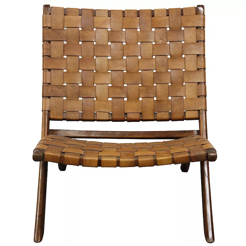 Style Craft Basket Weave Cocnac Leather Lounge Chair