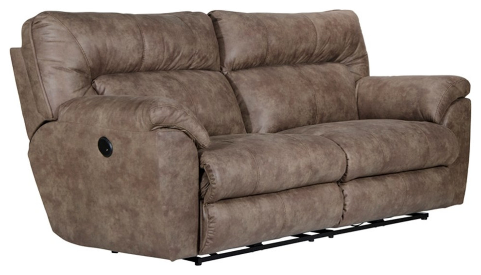 Catnapper Thompson Power Reclining Sofa in Brown Polyester Fabric   Contemporary   Sofas   by Homesquare  Houzz