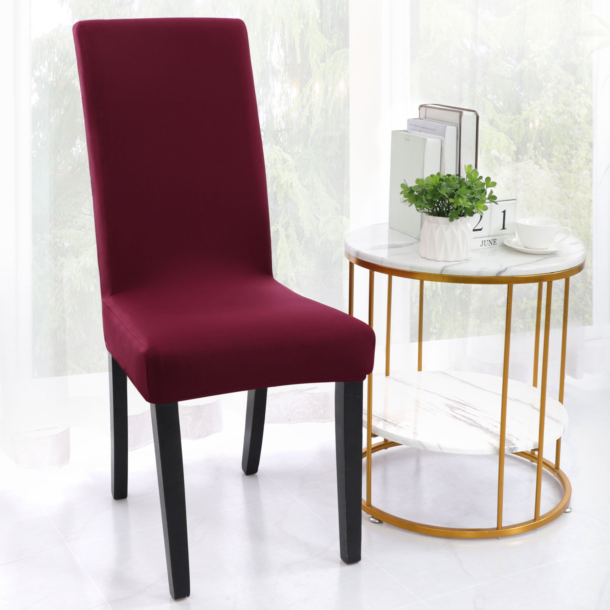 PiccoCasa 4Pcs Stretch Dining Chair Covers Removable Seat Protectors for Dining Room Burgundy