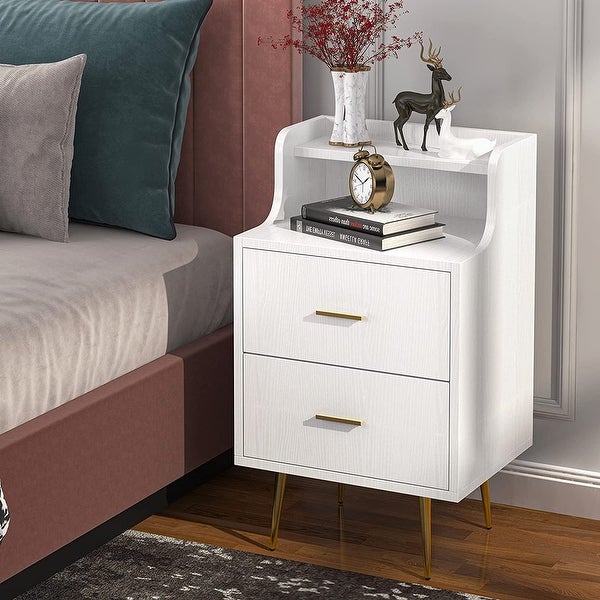 Modern White Nightstand， Bedside Table with 2 Drawers - - 34826832