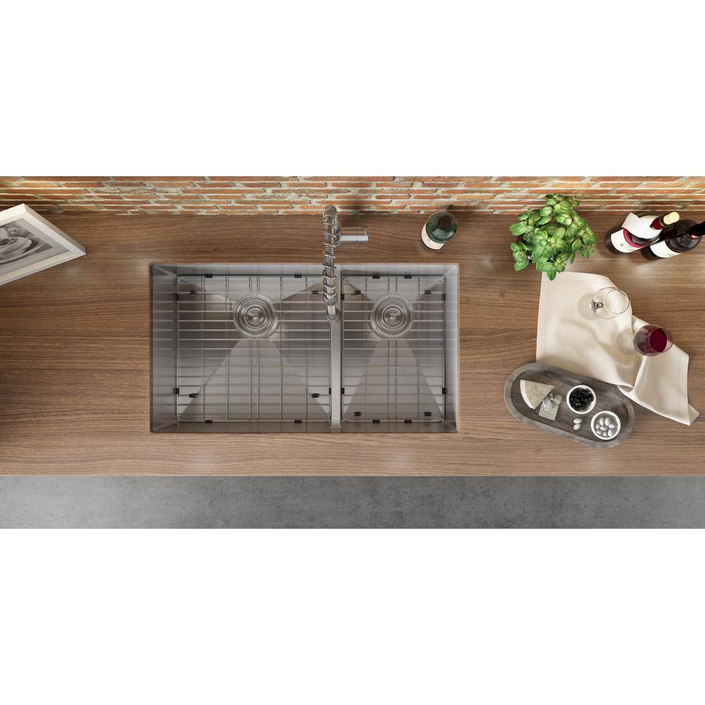 Ruvati Urbana 16-Gauge Stainless Steel 36 in. Double Bowl Undermount Low-Divide Kitchen Sink RVH7417