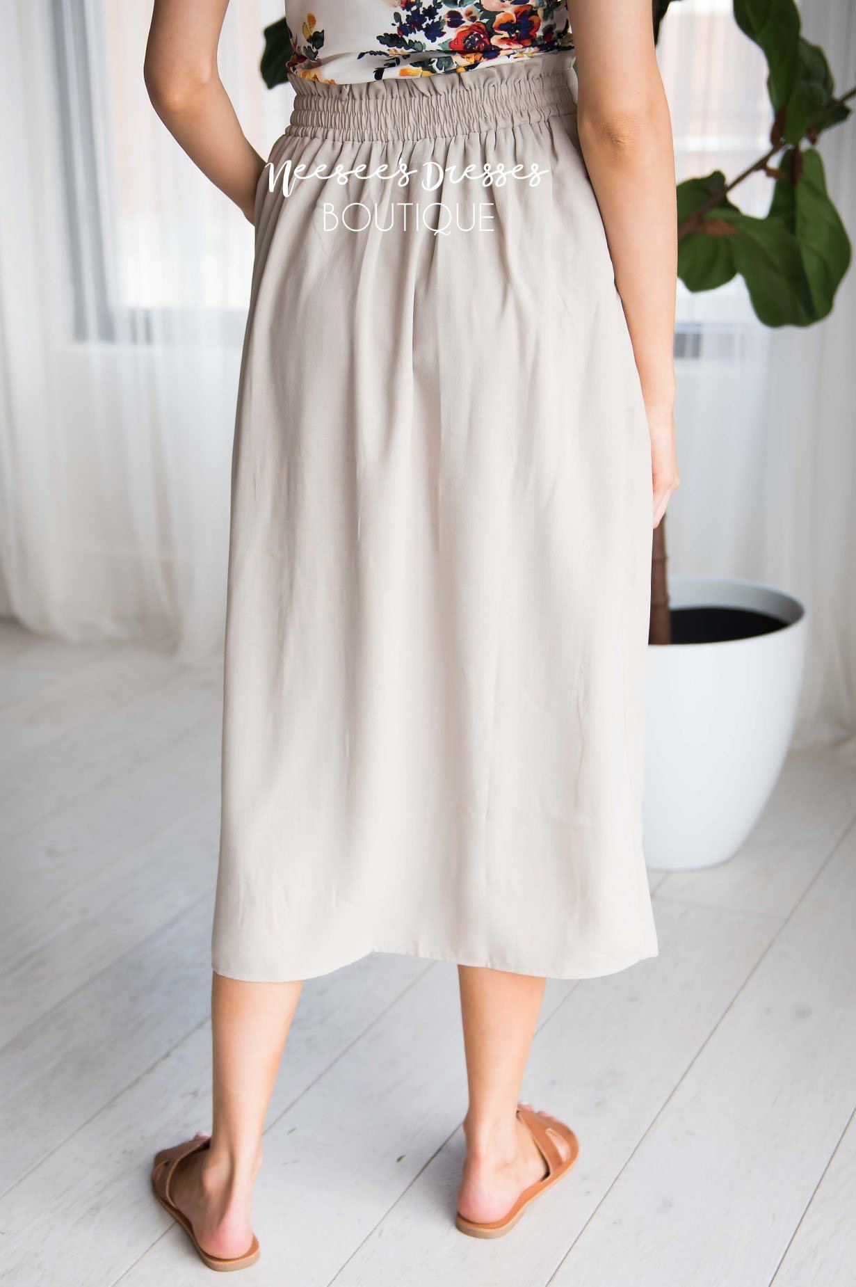 Soft Taupe Smock Waist Skirt