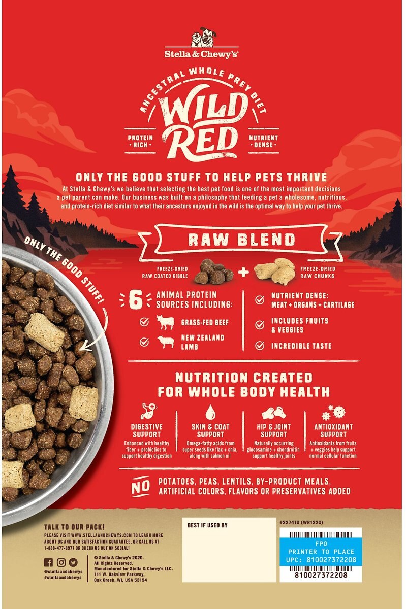 Stella and Chewy's Wild Red Raw Blend Kibble Wholesome Grains Red Meat Recipe Dry Dog Food