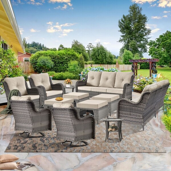 Wicker Patio Furniture Conversation Set with High Back Swivel Chairs and Storage Ottomans，Cushions Included🎃