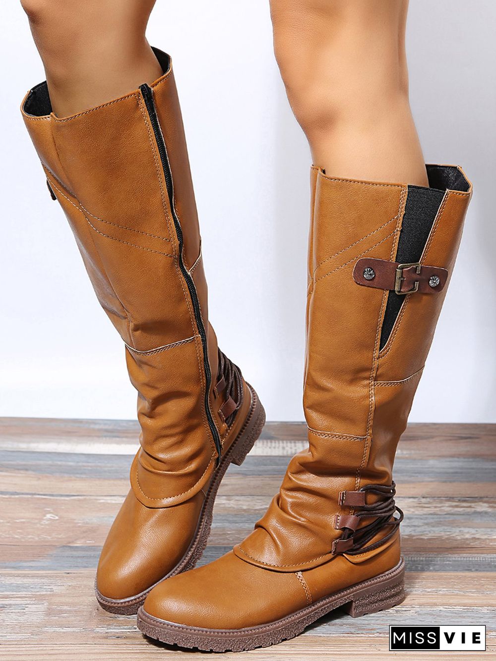 Vintage Buckle Rope Riding Boots