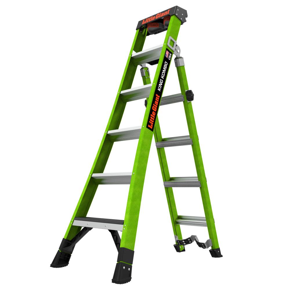 King Combo XT, 6' - ANSI Type IAA - 375 lb Rated, Fiberglass 3-in-1 Extendable All-Access Combination Ladder with Grip-N-Go Single-Hand Release Hinge with Rotating Wall Pad Accessory, V-Bar, Ground Cue, and Heavy-Duty Feet