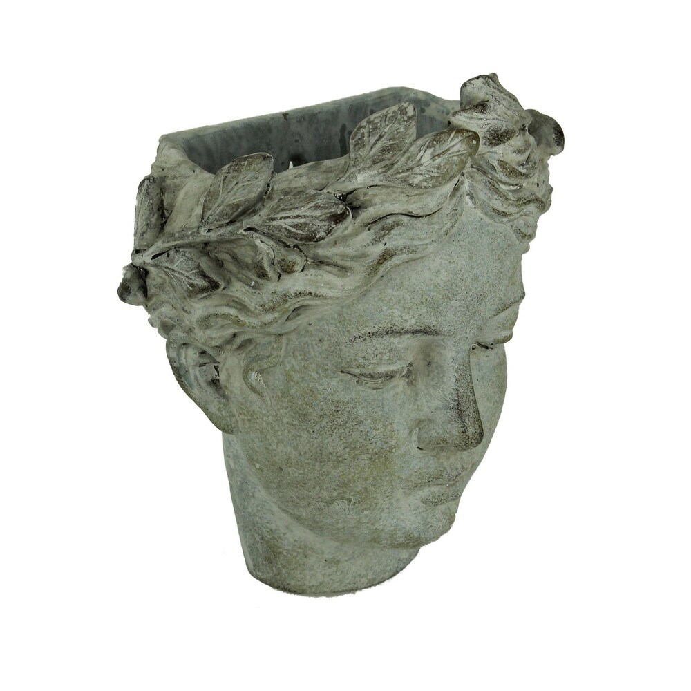 Distressed Cement Classic Grecian Lady Head Hanging Planters Set   7.5 X 6.75 X 4.75 inches