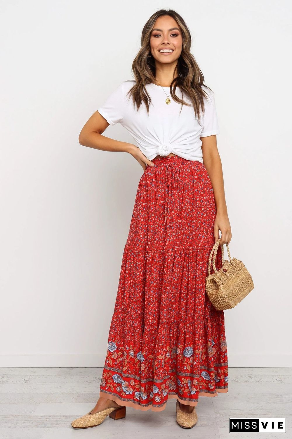 Floral Boho Casual Maxi Skirt