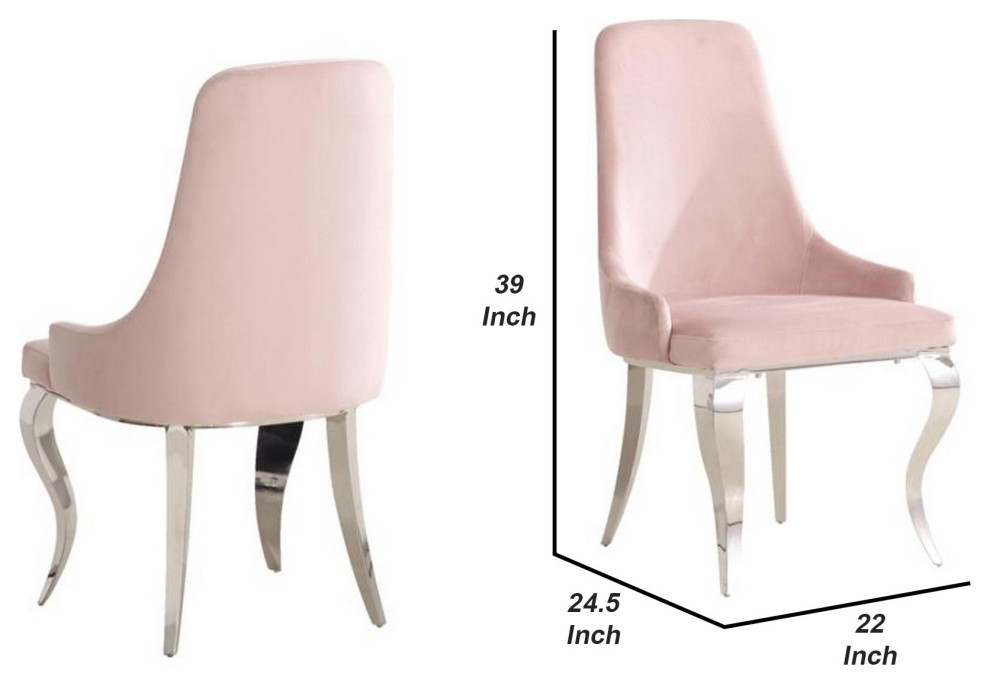 Dining Chair With Fabric Seat And Metal Legs  Set of 2  Pink   Traditional   Dining Chairs   by VirVentures  Houzz