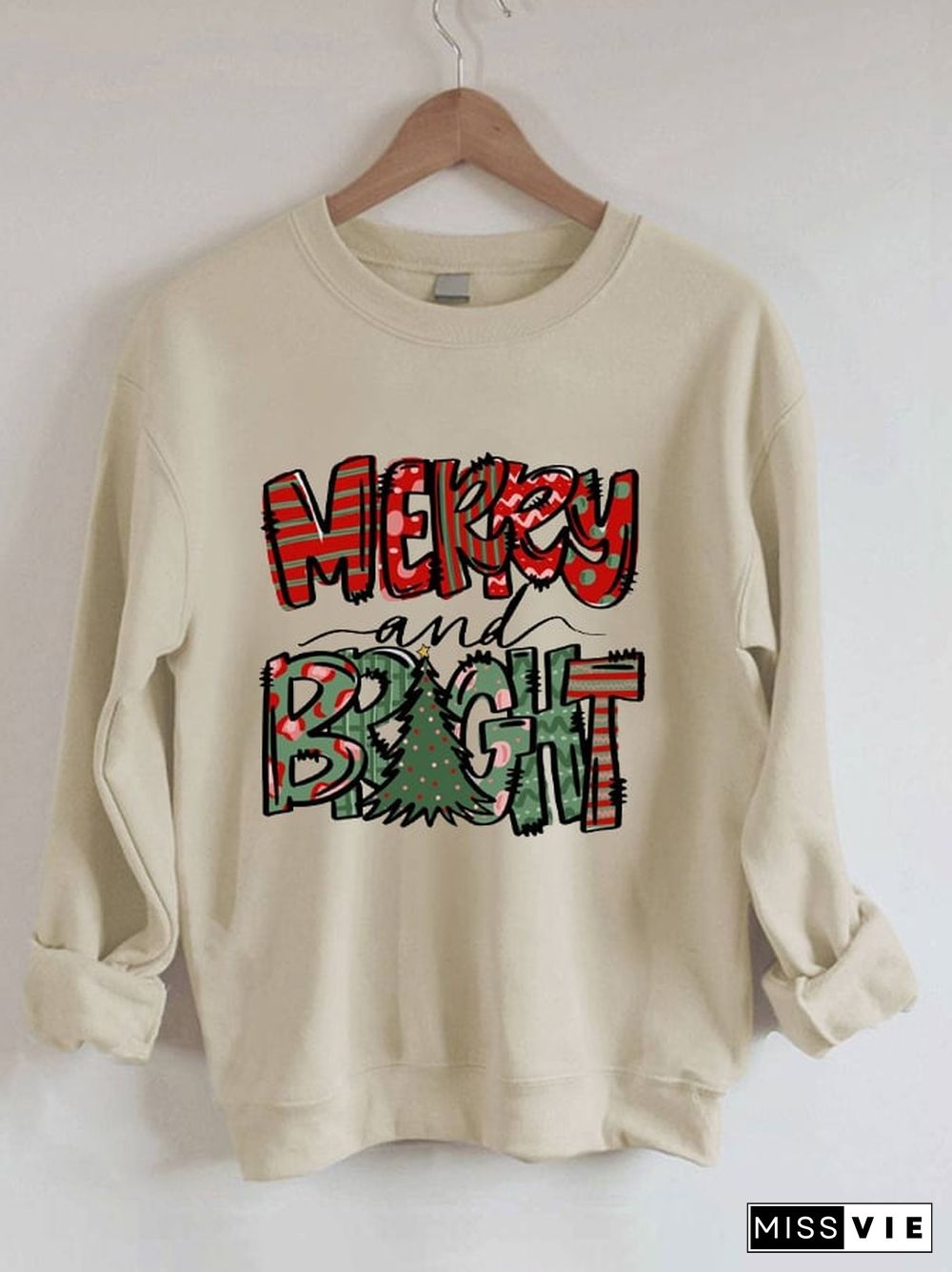 Women's Merry And Bright Christmas Tree Casual Sweatshirt