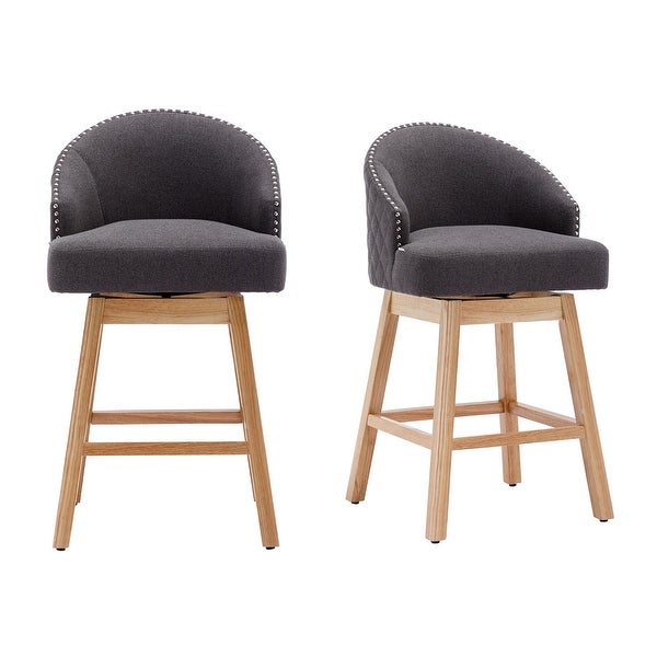 Swivel Wood Counter Height Bar Stools with Footrest (Set of 2)