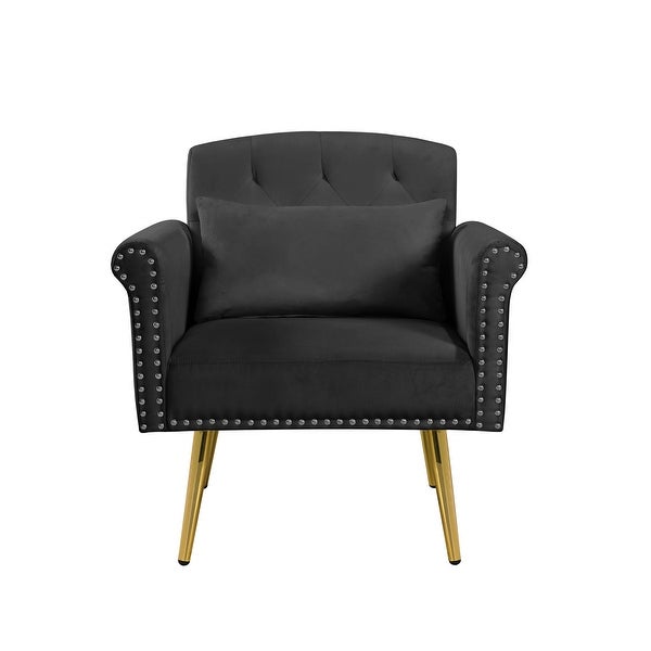 Velvet Upholstered Armchair Living Rooms Nailhead Arms Accent Chairs Tufted Back Lounge Chairs with Metal Legs and Pockets