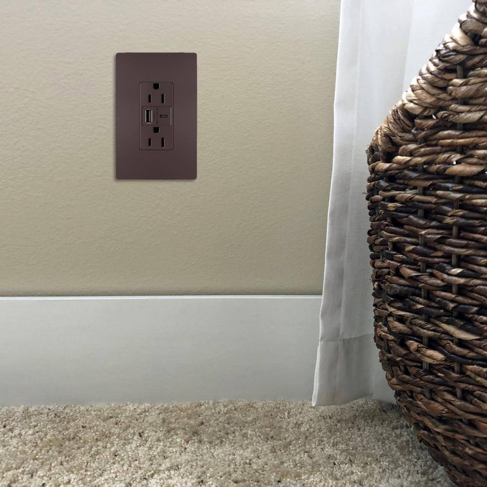 Legrand radiant 15 Amp 125-Volt Decorator Duplex Outlet with 6.0 Amp Type AC USB Dark Bronze R26USBAC6DBCCV4