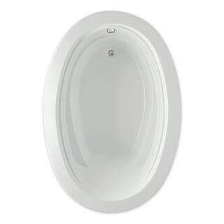 Aquatic Belmont I 60 in. x 40 in. Acrylic Reversible Drain Oval Drop-In Soaking Bathtub in Biscuit 727149291433