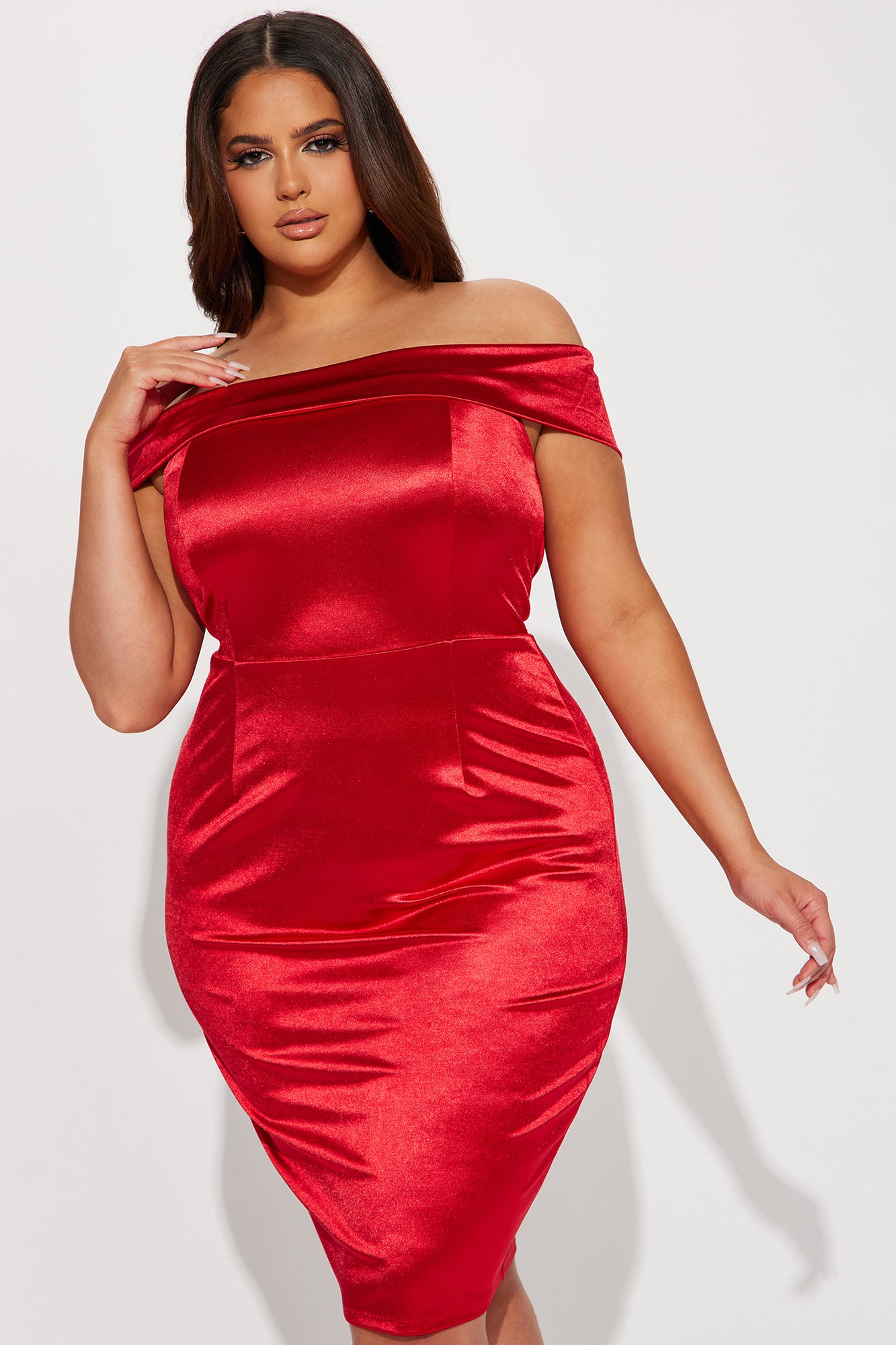 Caroline Satin Midi Dress - Red