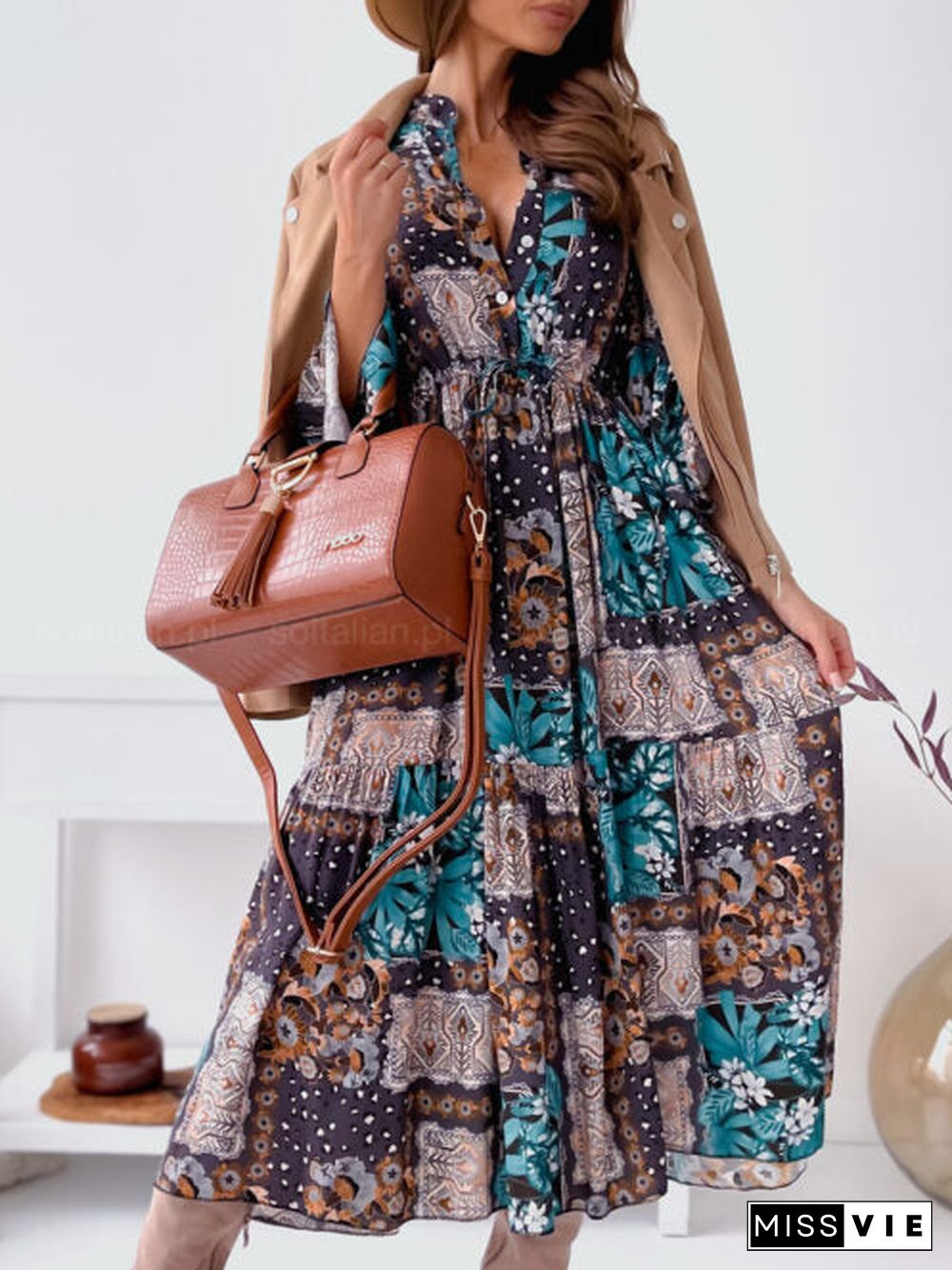 Button Up Hight Waist Floral Maxi Dress