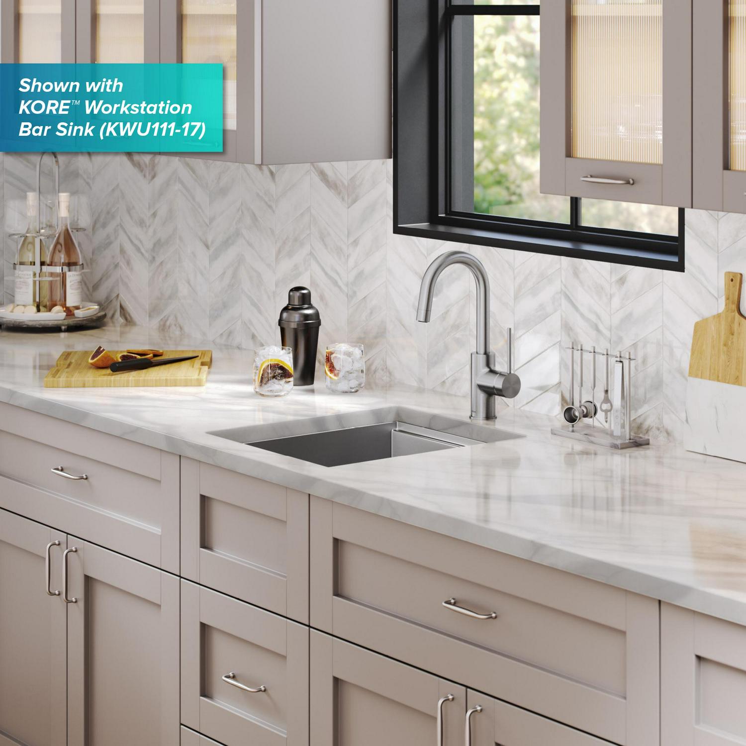 KRAUS Spot Free Oletto Single Handle Kitchen Bar Faucet in all-Brite Stainless Steel Finish