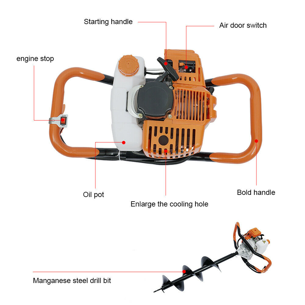 52cc Gas Powered Earth Auger Post Hole Digger Borer Fence Ground Drill 4