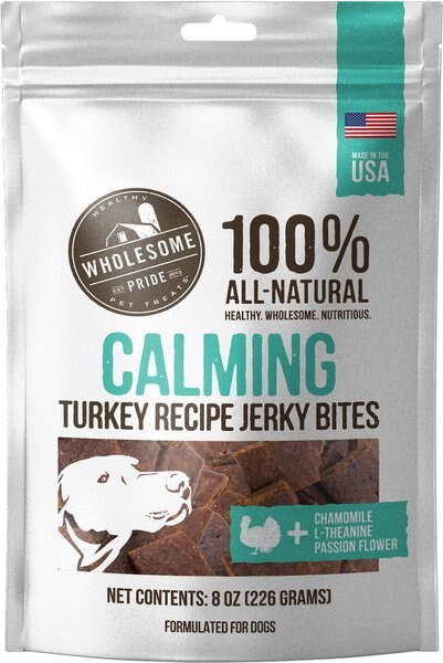 Wholesome Pride Pet Treats Functional Calming Support Turkey Recipe Jerky Bites Calming Dog Treats， 8-oz