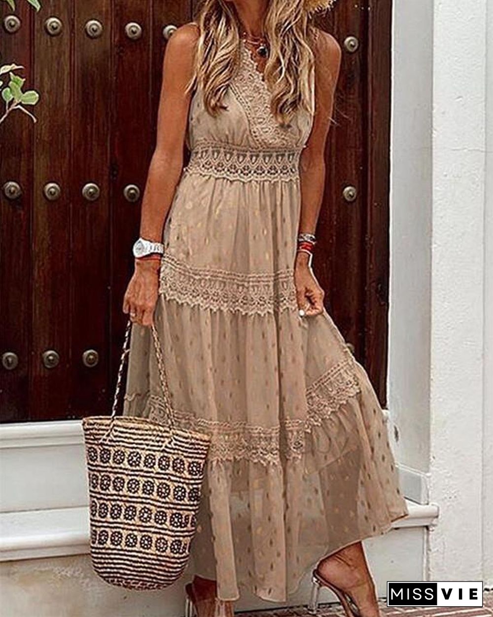 Sleeveless Lace A-line Casual/Vacation Maxi Dresses