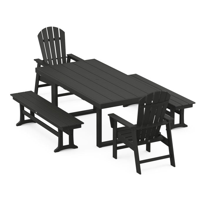 Polywood South Beach 5-Piece Dining Set with Benches PWS896-1