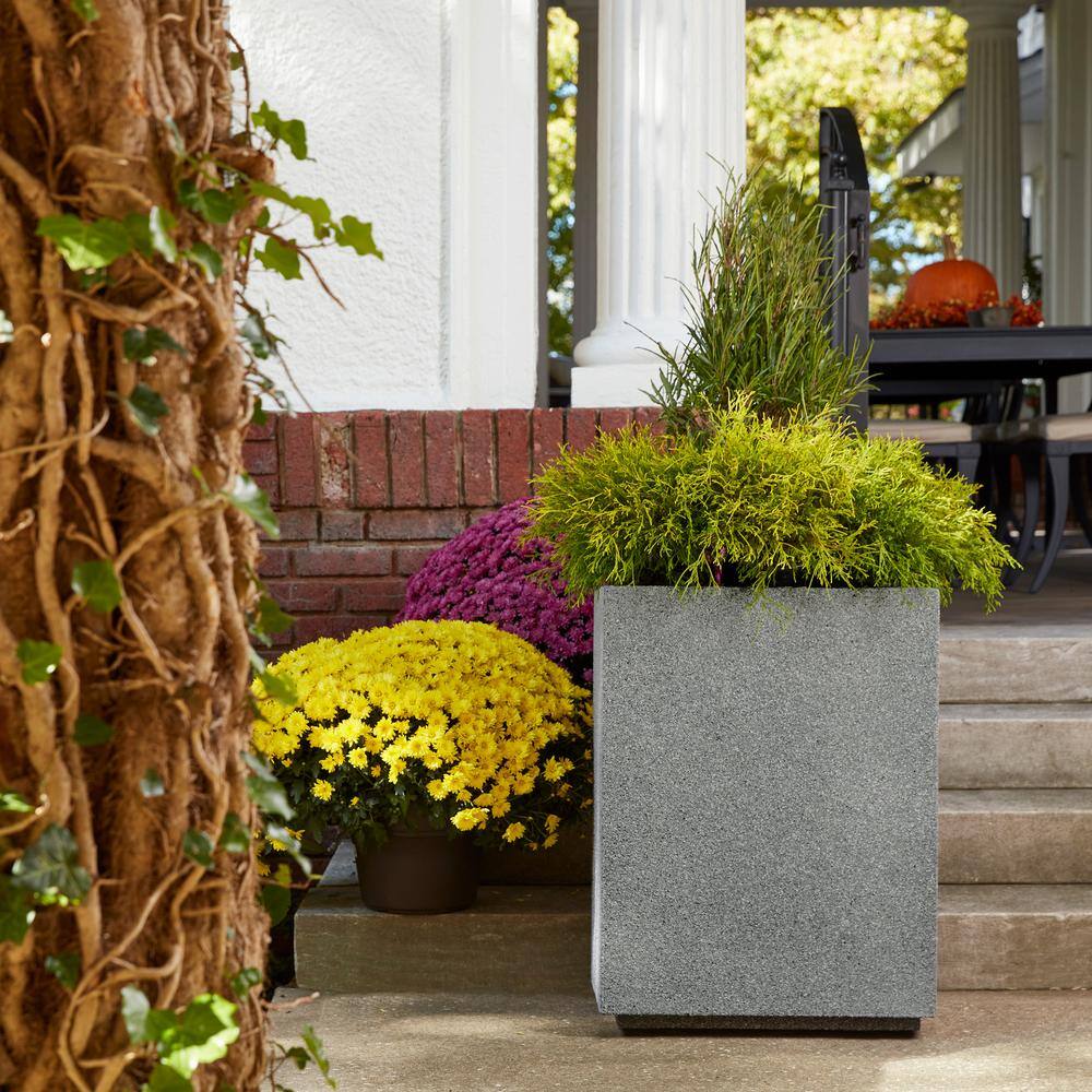 PolyStone Planters Cozumel Column 23 in. x 30 in. Slate Gray Composite Planter 5007