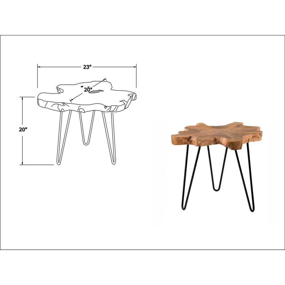 East at Main Natural Live edge Teak Wood Table with Iron Legs