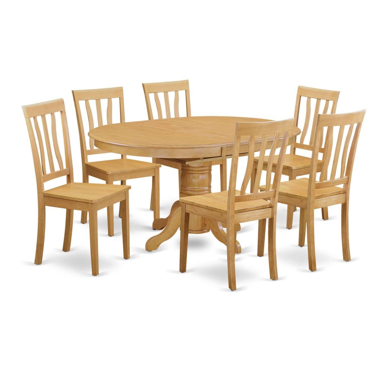 East West Furniture Avon 7 Piece Dining Room Table Set - Oval Table with Leaf and 6 Solid Dining Chairs