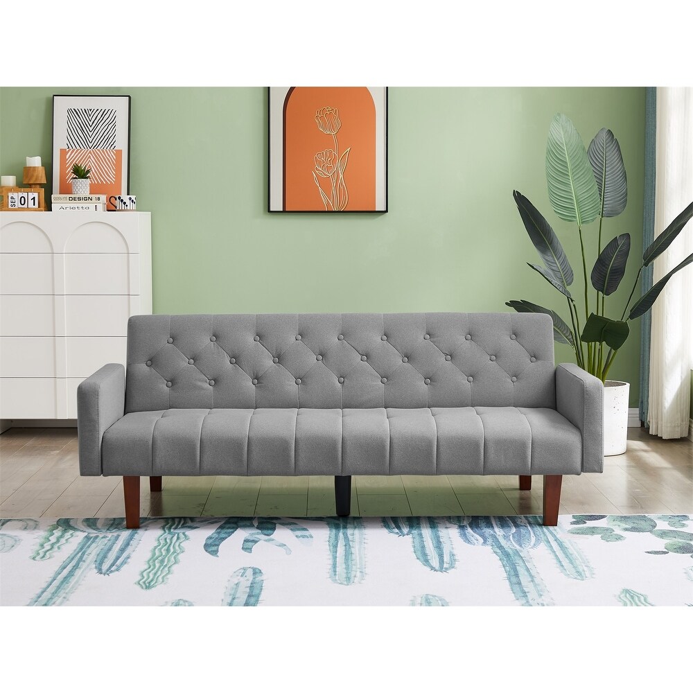 Linen Futon Sofa Couch for Living Room Convertible Fabric Upholstered Bedroom Futons Channel Tufted Futon Sleeper Sofa Bed