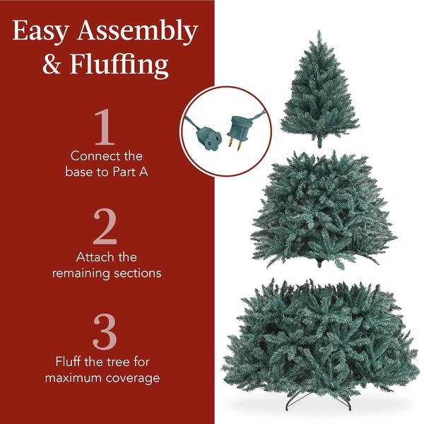 7.5ft PreLit Blue Spruce Christmas Tree，Artificial Full Hinged Decor，Holiday Decoration w/ 420 Warm White Lights，1，384 Tips