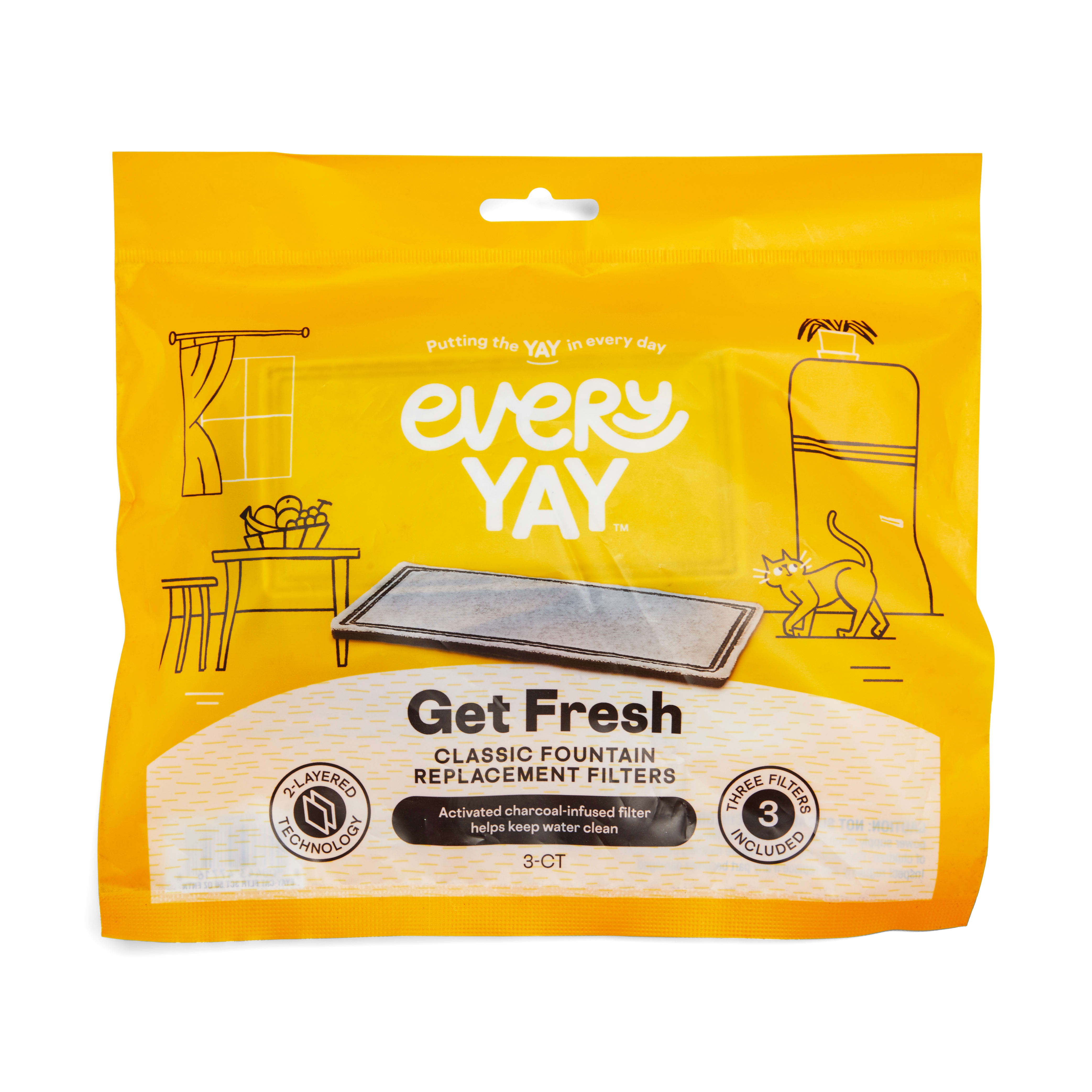 EveryYay Get Fresh Automatic Classic Ceramic Cat Fountain Replacement Filters， 50 oz.， Count of 3