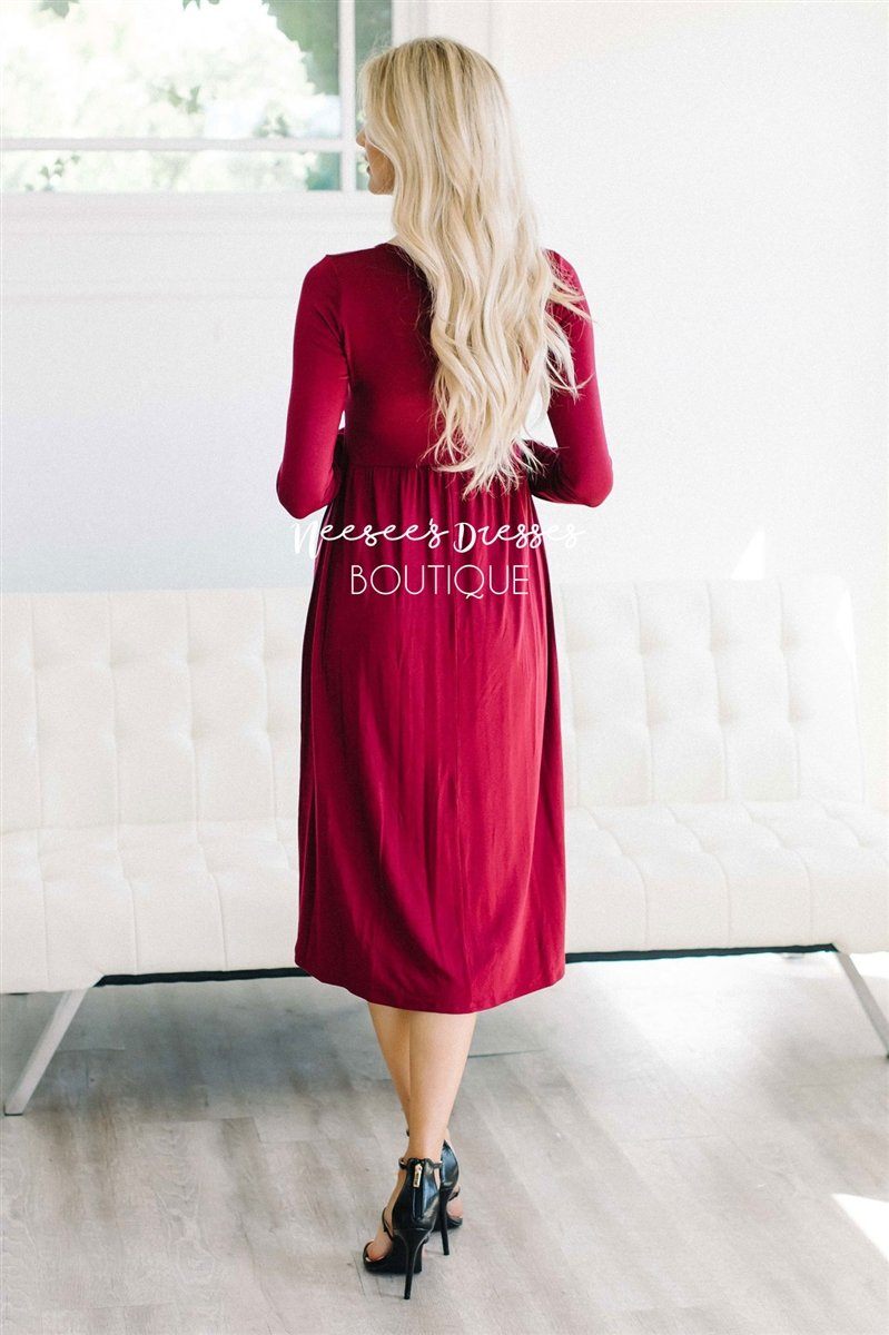 Eyelash Lace Detail Deep Wine Dress