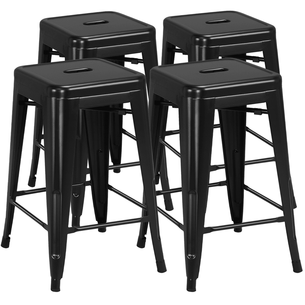 Alden Design Metal 24 Stackable Backless Counter Height Stools， Set of 4， Black