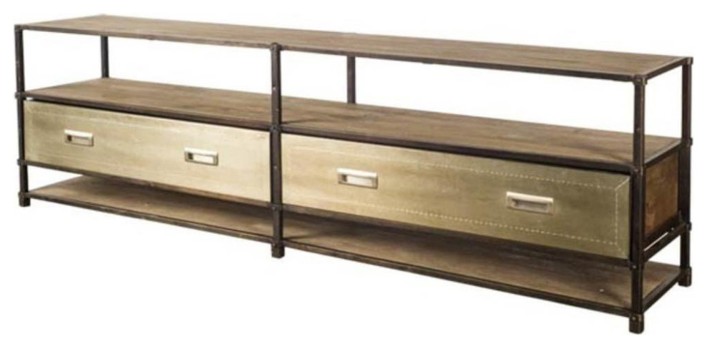 HomeRoots Horizontal Medium Brown Hardwood TV Stand Media Console With 2 Storage   Industrial   Console Tables   by UStradeENT LLC  Houzz