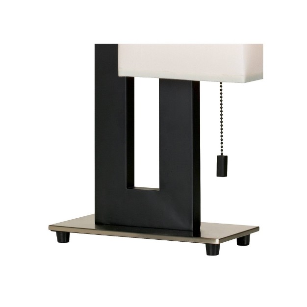 High Small Rectangular Modern Accent Table Lamp Pull Chain Black Metal Single White Shade Living Room Bedroom