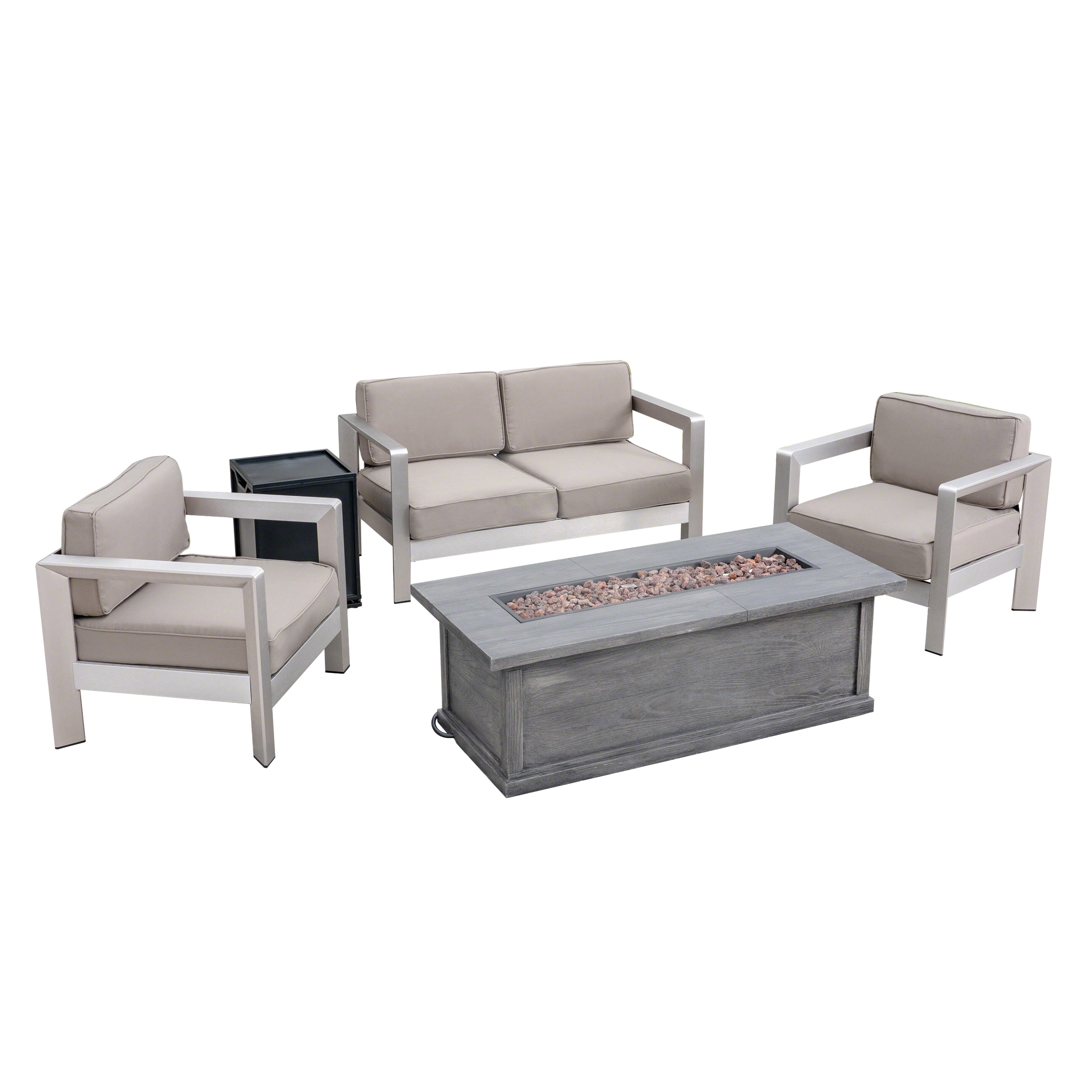 Kenny Outdoor 4-Seater Aluminum Chat Set with Fire Pit and Tank Holder