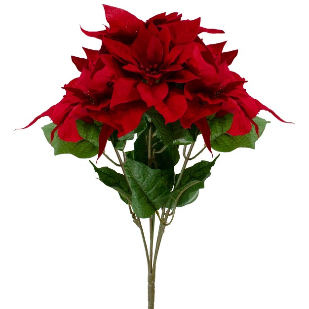 Red And Green Artificial Poinsettia Christmas Pick