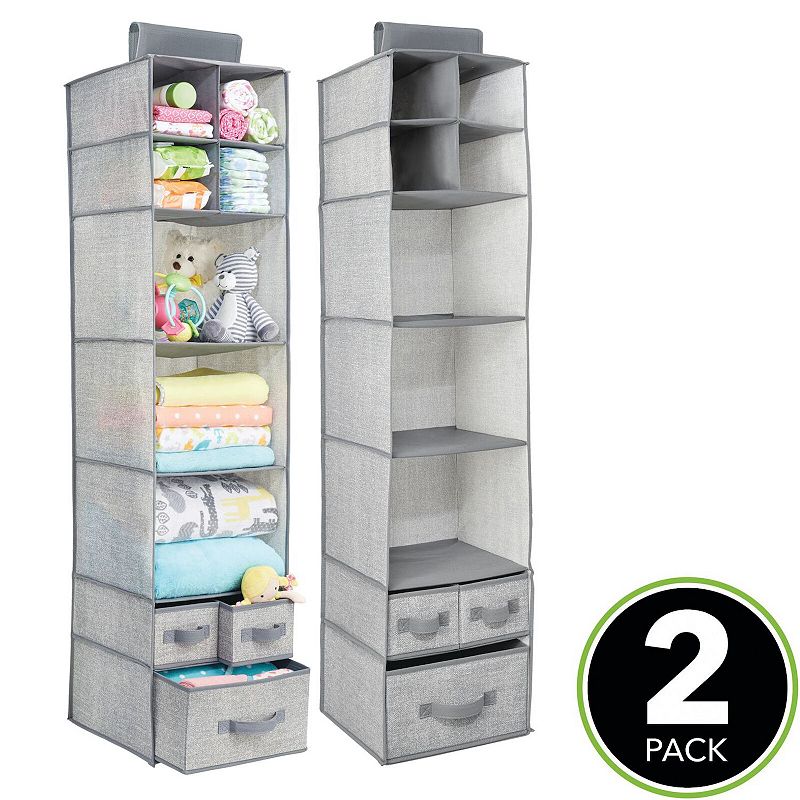 mDesign Over Closet Rod Nursery Storage Organizer with Drawers， 2 Pack