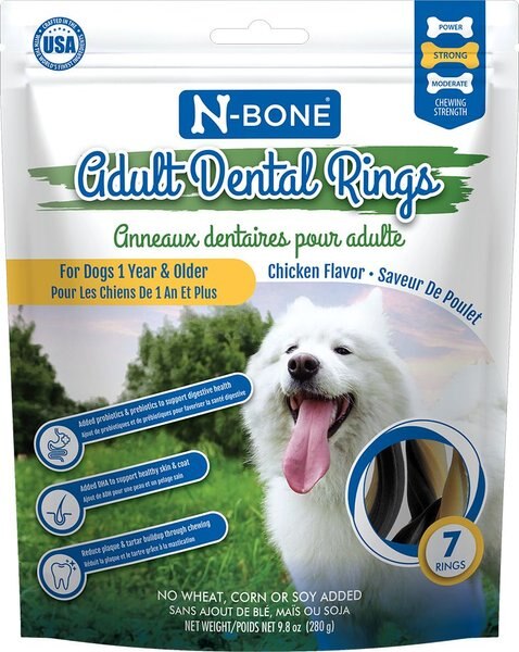 N-Bone Dental Ring Chicken Flavor Dog Treats， 9.8-oz bag