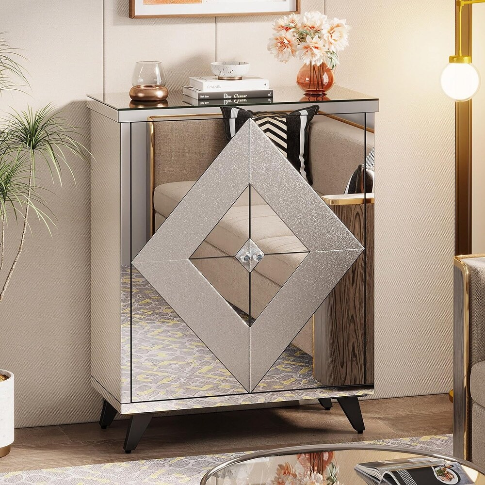 Modern Mirrored Storage Cabinet with 2 Doors