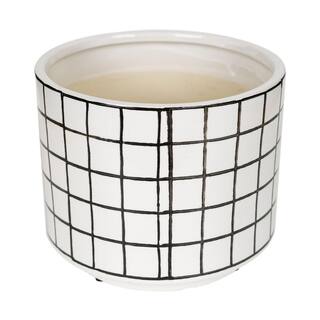 Vigoro 8 in. Westerly Small WhiteBlack Grid Ceramic Pot (8 in. D x 6.7 in. H) 527406