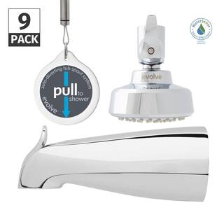 Evolve 1-Spray Pattern with 1.25 GPM 3.25 in. Wall Mount Fixed Shower Head with Auto Diverting Tub Spout in Chrome (9-Pack) EV3312-CP125-SB