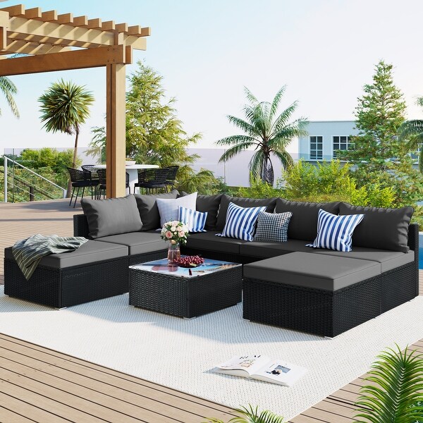 Outdoor Wicker 8Pieces Sofa Set with Cushions and Coffee Table