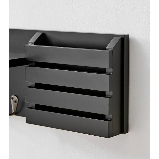 Utility Shelf With Pocket And Hanging Hooks Black Danya B