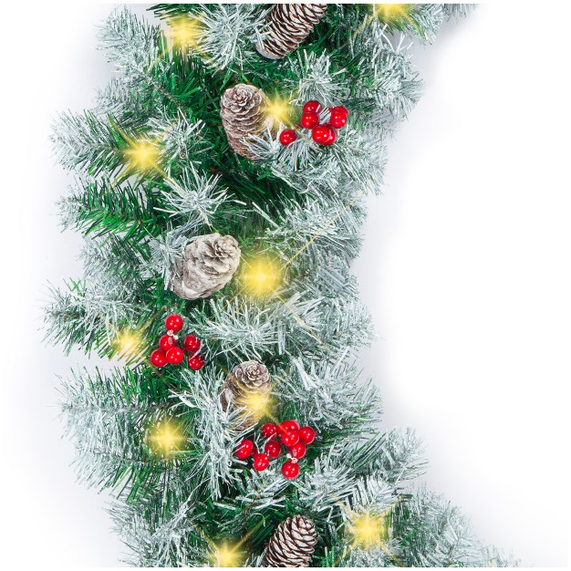 Best Choice Products 9ft Pre lit Pre decorated Garland W Pvc Branch Tips 50 Lights Pine Cones Berries