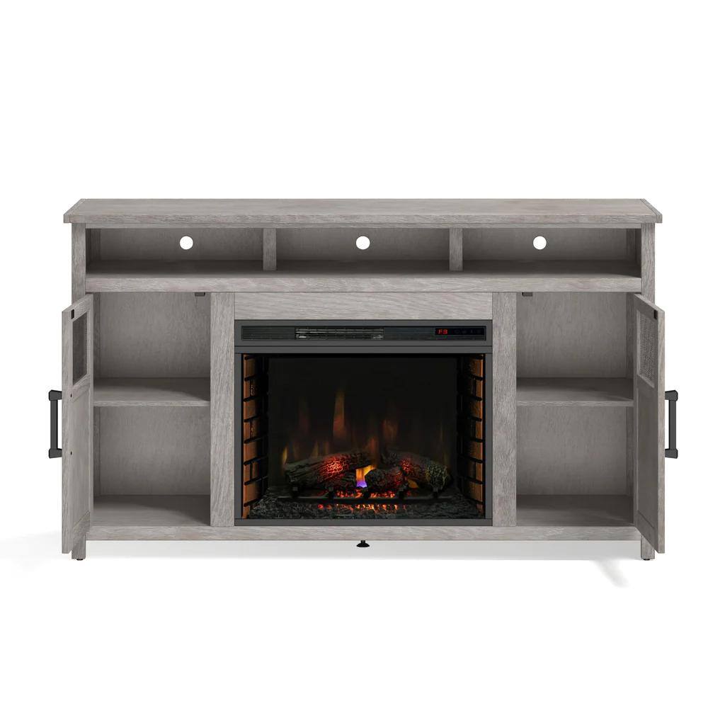 Bridgevine Home 65 in. Fully Assembled Driftwood TV Stand with Electric Fireplace Fits TV's up to 75 in. MS5110.DFW