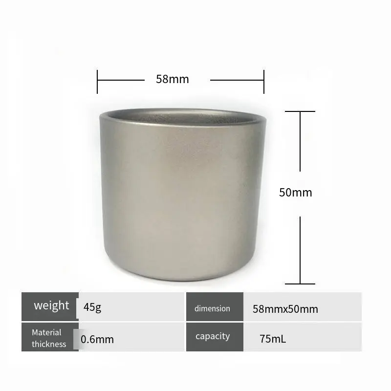 High Quality Outdoor Travel Camping Lightweight Portable Cup Durable Pure Titanium Anti Scald Double Layer Cup