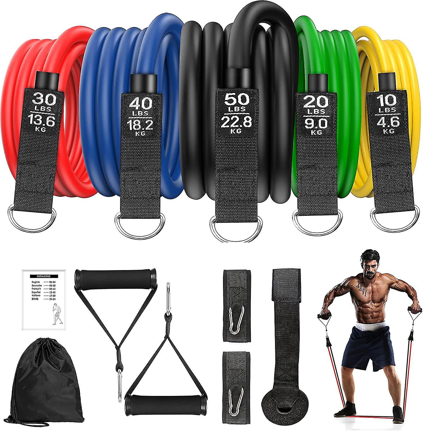 Resistance Bands， Resistance Bands Set Men， Workouts Bands， Exercise Band With 5 Fitness Tubes， 2 Foam Handles Strength Training Home Gym Equipment